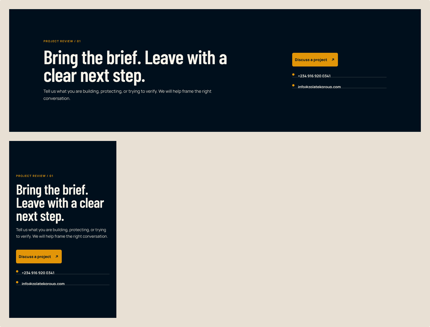 Figma CTA Section component showing the project-review call to action
